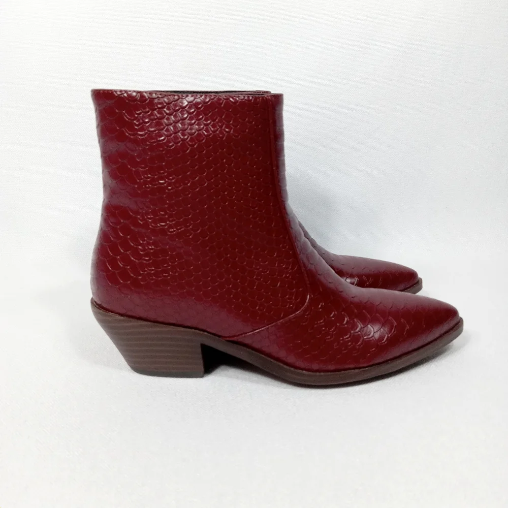 MAYPIE Dark Red Faux Leather Western Ankle Boot Size 6 - Picture 2 of 16